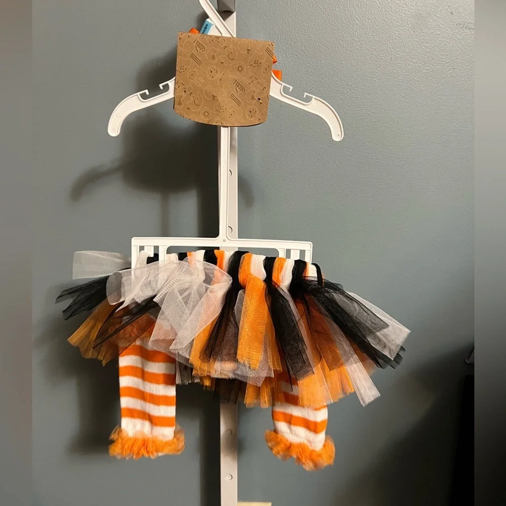Orange and Black Tutu with Bow and Leggings Set New on Hanger